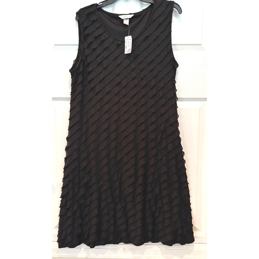 NWT Christopher & Banks XL Sleeveless Black Textured Dress Lined A-Line Cocktail